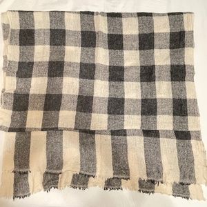 Anthropologie AHUJASONS large Scarf Wool checkerboard plaid wrap gray 76x24”